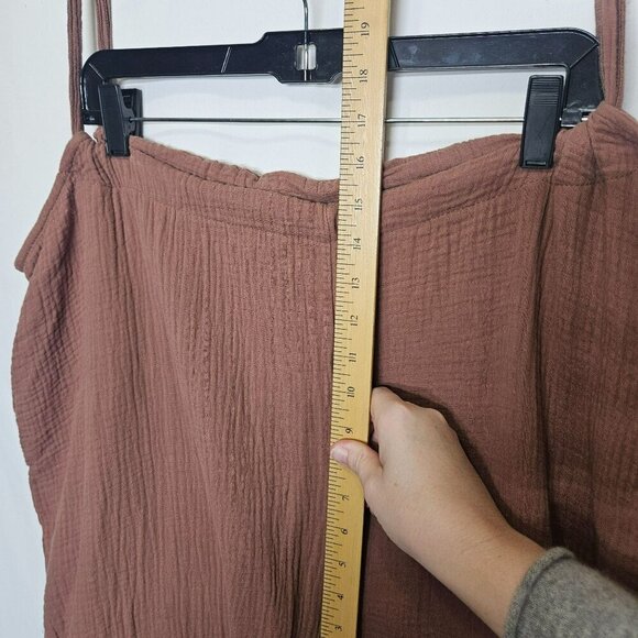 Bucket List Brown Gauzy Jumpsuit Overall Adjustable Straps Wide Legs Oversized S - Picture 7 of 13